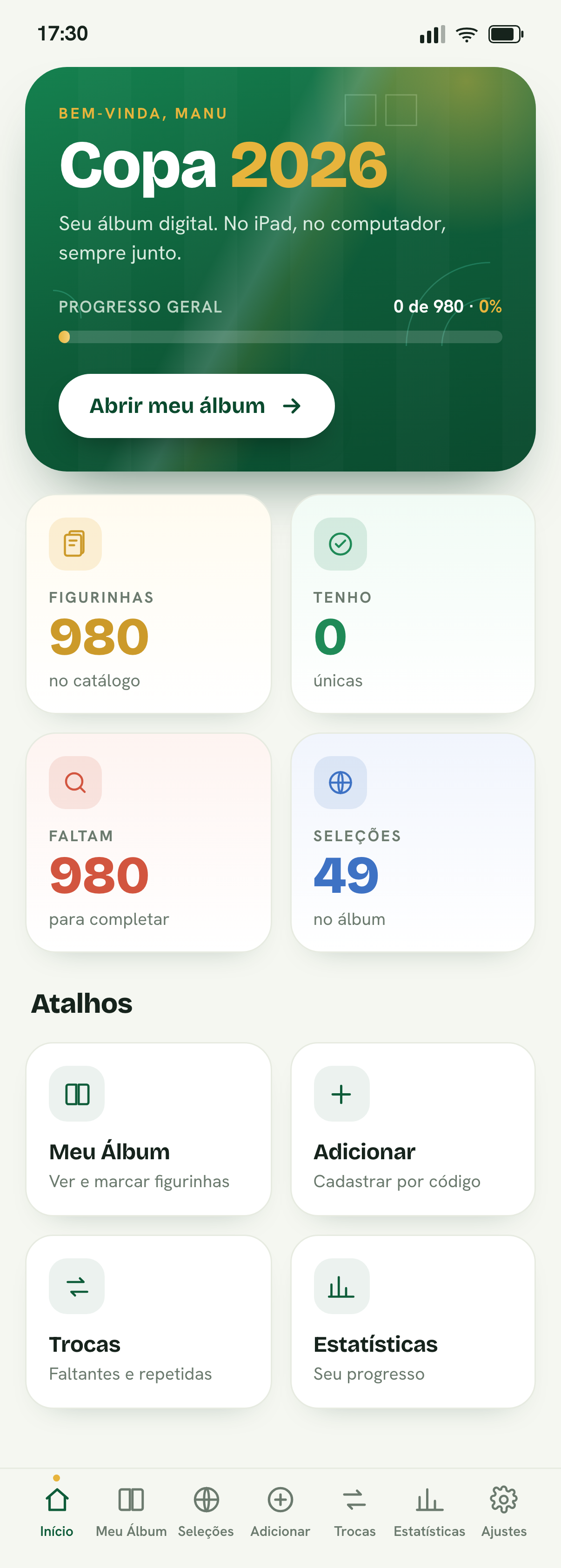 Tela inicial do app